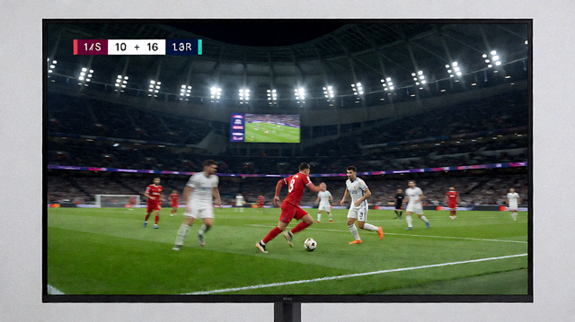 赛事直播画面中球场上的实时比赛场景与比分信息
